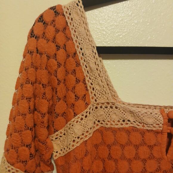 Vintage Solitaire Women's Dress S Coin Crochet Coral Pink Artsy Boho Retro - Picture 5 of 11